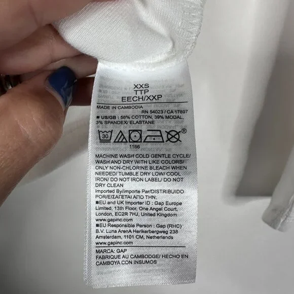 2/$30 GAP Long Sleeve Modern Crew Neck T-Shirt Fresh White XXS #A1145 - Picture 12 of 13